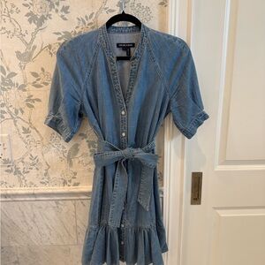 Veronica Beard Kanika Belted Denim Minidress w/ Ruffle Hem — Size Small